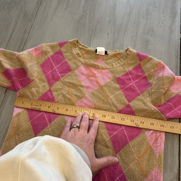 J Crew Tan Pink Argyle Sweater Women’s Sz S Merino Wool Angora Academia Preppy - Picture 4 of 7
